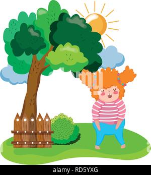 Little chubby girl nel paesaggio Illustrazione Vettoriale