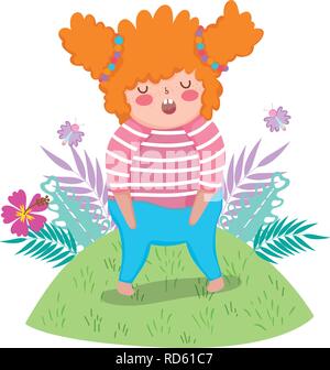 Little chubby girl nel paesaggio Illustrazione Vettoriale