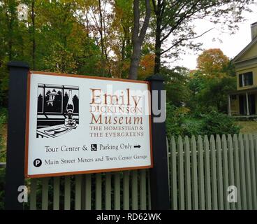 Amherst Massachusetts segno esterno Emily Dickinson house Foto Stock