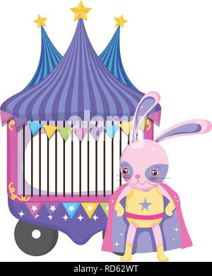 Carino circus coniglio con strato e chiosco Illustrazione Vettoriale