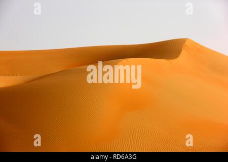 Sabbia rossa, dune che possono arrivare oltre 200 metri di altezza, nel deserto Rub'Al-khali o Empty Quarter, Abu Dhabi, Emirati Arabi Uniti Foto Stock