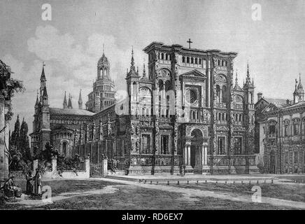 La Certosa di Pavia Gra-Car monastero, Pavia, Lombardia, Italia, illustrazione storico circa 1893 Foto Stock