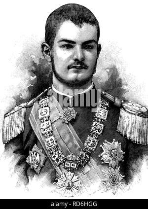 Alessandro I, Re di Serbia, Aleksandar Obrenović, 1876 - 1903, storico illustrazione circa 1893 Foto Stock