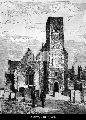Chiesa Monkwearmouth a Sunderland, Inghilterra, storico illustrazione, 1884 Foto Stock