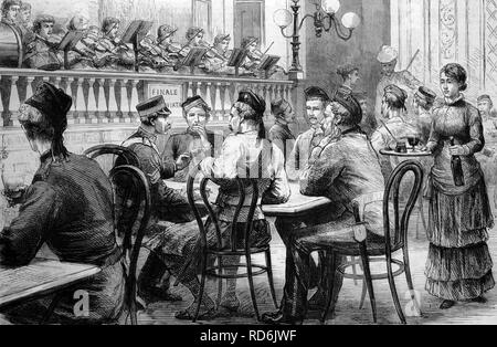 Egitto dopo la fine della guerra nel 1883, ricreazione in un ristorante locale, storico illustrazione, 1884 Foto Stock