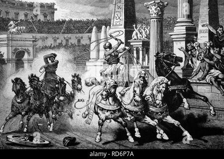 Storia romana, chariot racing nel Circo Massimo in Roma, Italia, storico, illustrazione, circa 1886 Foto Stock