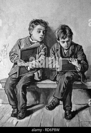 La copia del bambino nella scuola, storico, illustrazione, circa 1886 Foto Stock