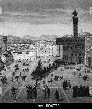 L'esecuzione di Girolama Savonarola, 23 maggio 1498, Firenze, Italia, storico xilografia, 1870 Foto Stock