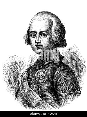 Paolo I, 1754 - 1801, l'imperatore di Russia, xilografia dal 1880 Foto Stock