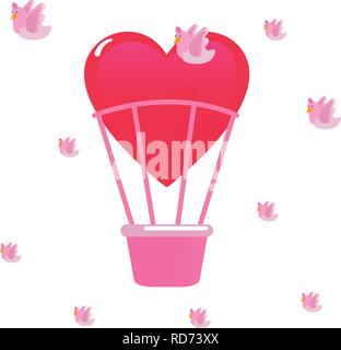 Pallone aerostatico pigeon happy valentines day illustrazione vettoriale Illustrazione Vettoriale