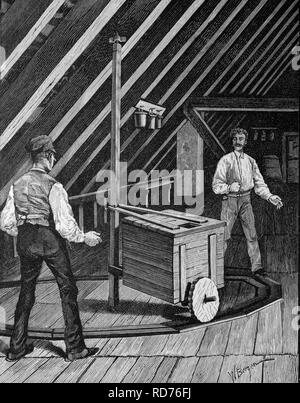 Tamburo tonante per generare il tuono sul palco, storico illustrazione, circa 1886 Foto Stock