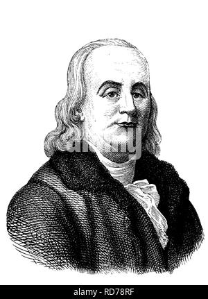 Benjamin Franklin, 1706 - 1790, uno dei fondatori degli Stati Uniti d'America, l'inventore del parafulmine Foto Stock