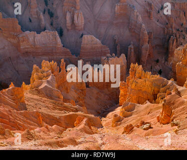 Stati Uniti d'America, Utah, Cedar Breaks National Monument, eroso formazioni arenarie al di sotto del punto sommo al tramonto. Foto Stock