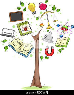 Illustrazione della fisica degli elementi della struttura di magnete, Lavagna, Newton culla e scala Foto Stock