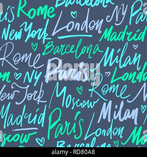 Vector pattern senza soluzione di continuità con i nomi di città del mondo Illustrazione Vettoriale