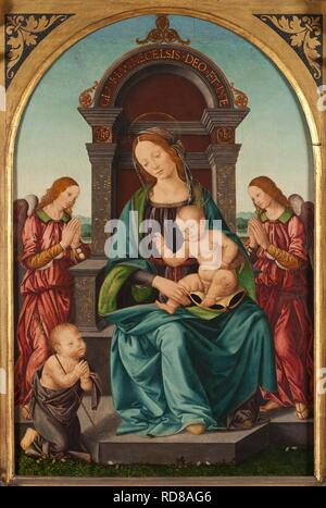 La Madonna con Bambino e Neonato San Giovanni e due angeli. Museo: Nationalmuseum di Stoccolma. Autore: Lorenzo di Credi. Foto Stock