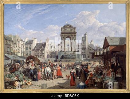 Le Marché et la fontaine des Innocents. Museo: Museo Carnavalet, Parigi. Autore: CHALON, Giovanni Giacomo. Foto Stock