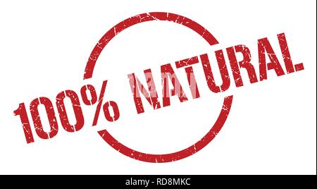 100% naturale rosso timbro rotondo Illustrazione Vettoriale