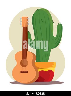 Impianto di cactus con chitarra per il giorno dei morti la celebrazione Illustrazione Vettoriale