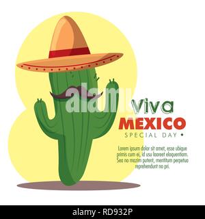 Impianto di cactus con il cappello e i baffi per il giorno dei morti Illustrazione Vettoriale