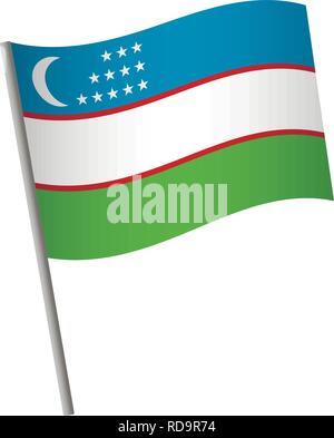 Uzbekistan icona bandiera. Bandiera nazionale di Uzbekistan su un palo illustrazione vettoriale. Illustrazione Vettoriale