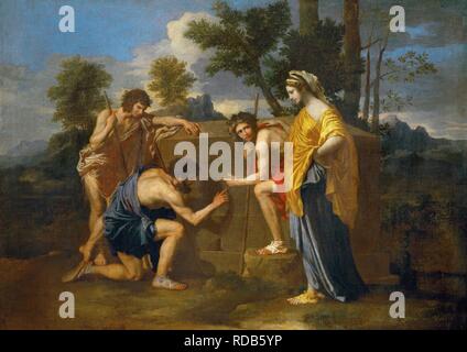 L'Arcadian pastori (Et in Arcadia ego). Museo: Musee du Louvre di Parigi. Autore: Poussin, Nicolas. Foto Stock