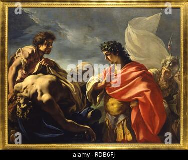 Alexander prima che il corpo morto di Dario. Museo: Abbaye et musée Saint-Léger, Soissons. Autore: Pellegrini, Giovanni Antonio. Foto Stock