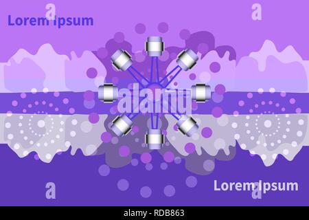 Illustrazione Vettoriale di Ferris Wheel. Elegante concetto di tendenza eliotropico sfondo. Stilizzata ruota panoramica Ferris e sfondo astratto con posto per il testo. Illustrazione Vettoriale