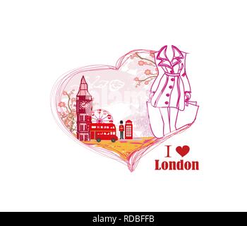 Donna shopping a Londra card Illustrazione Vettoriale