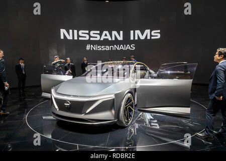 Detroit, Michigan - La Nissan IMS veicolo elettrico concept car sul display al North American International Auto Show. Foto Stock