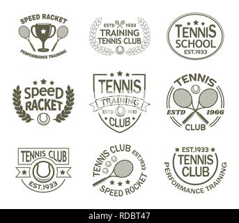 Firma con la racchetta e la palla per tennis sport club Illustrazione Vettoriale
