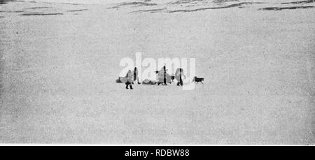 . Relazione della Artico Canadese Expedition 1913-18. Spedizioni scientifiche. 130 Artico Canadese Expedition, 1913-18 Gli Eschimesi evitato il bagliore ghiaccio quanto più possibile per loro slittini dovrebbe scorrere in tutte le direzioni su di essa e poi incollare sul minimo patch di neve, da cui era difficile avviare nuovamente come entrambi i cani e gli Eschimesi sarebbe in piedi sul ghiaccio liscio. Ci siamo fermati al camp accanto a un piccolo lago. Gli uomini, non appena avevano istituito le loro tende, andati a pesca, lasciando le donne per scaricare i slittini e preparare il pasto serale. 19 maggio: Caccia e pesca occupato i nativi al Foto Stock