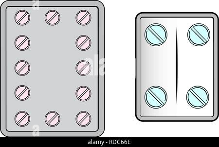 Un tipico controllo delle nascite pillole pacchetto di bolla su sfondo bianco Illustrazione Vettoriale