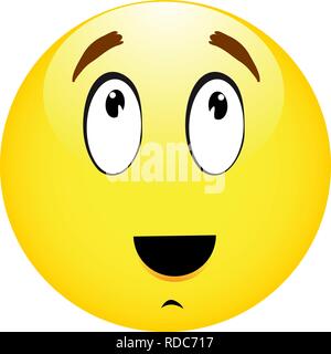 Pensando di emoticon smiley giallo su bianco backround Illustrazione Vettoriale