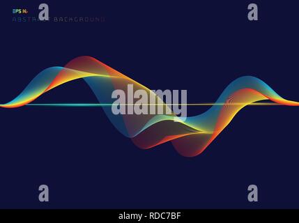 Abstract colorati equalizzatore digitale le linee d'onda su sfondo blu scuro concetto tecnologico. Onda sonora elemento di modello. Illustrazione Vettoriale Illustrazione Vettoriale