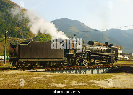 Locomotiva a vapore Yamaguchi in Tsuwano Stazione, prefettura di Shimane, Giappone Foto Stock