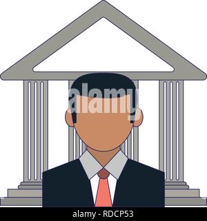Imprenditore con bank building Illustrazione Vettoriale
