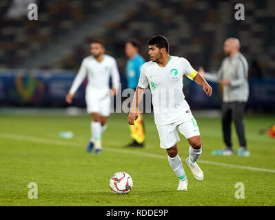 Il 17 gennaio 2019, Zayed Sport City Stadium, Abu Dhabi Emirati arabi uniti; AFC Asian Cup Calcio, Arabia Saudita contro il Qatar; Yahya Al-Shehri di Arabia Saudita Foto Stock