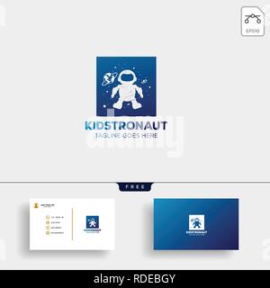 Astronauta ragazzi, bambini sogni modello logo illustrazione vettoriale con business card Illustrazione Vettoriale
