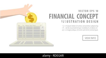 Illustrazione Vettore Banner di Risparmio di denaro e di spesa con il conto di risparmio. Concetto di finanza. Illustrazione Vettoriale