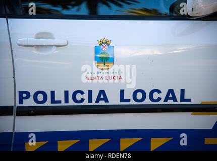 Santa Lucia, Gran Canaria, Spagna - 03 January, 2018. Vista sulla polizia locale auto da Santa Lucia vilage in Gran Canaria. Foto Stock