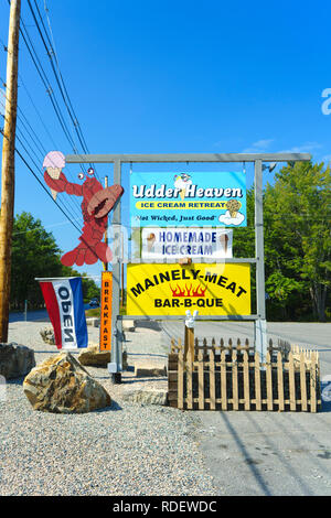 Indicazioni Per strada ristoranti a Bar Harbor, Maine, Stati Uniti d'America. Foto Stock