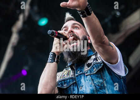 Austria, Nickelsdorf - 17 giugno 2018. La American metalcore band Killswitch Engage esegue un concerto dal vivo durante la musica austriaca festival Nova Rock Festival 2018. Qui la cantante Jesse Leach è visto dal vivo sul palco. (Photo credit: Gonzales foto - Synne Nilsson). Foto Stock