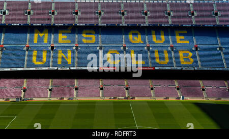 Barcellona, Spagna - 12 gennaio 2018: interno dello stadio sorge e di spazi interni Camp Nou di Barcellona in Spagna Foto Stock