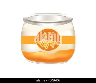 Lo yogurt naturale con miele in un vasetto di vetro Illustrazione Vettoriale