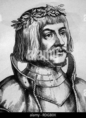 Ulrich von Hutten, umanista, primo cavaliere imperiale, 1488 - 1523, storico illustrazione, ritratto, 1880 Foto Stock