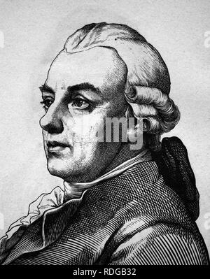 Gotthold Ephraim Lessing, poeta tedesco, 1729 - 1781, ritratto, storico illustrazione, 1880 Foto Stock