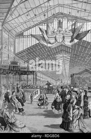 Sala del primo ufficiale della Fiera del Mondo di Philadelphia, il Centennial Exhibition 1875, STATI UNITI D'AMERICA, storico illustrazione, 1877 Foto Stock