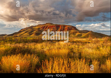 La prima luce sul monte Bruce in Karijini National Park. Foto Stock