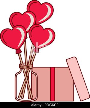 Vaso con cuori palloncini e confezione regalo icone Illustrazione Vettoriale